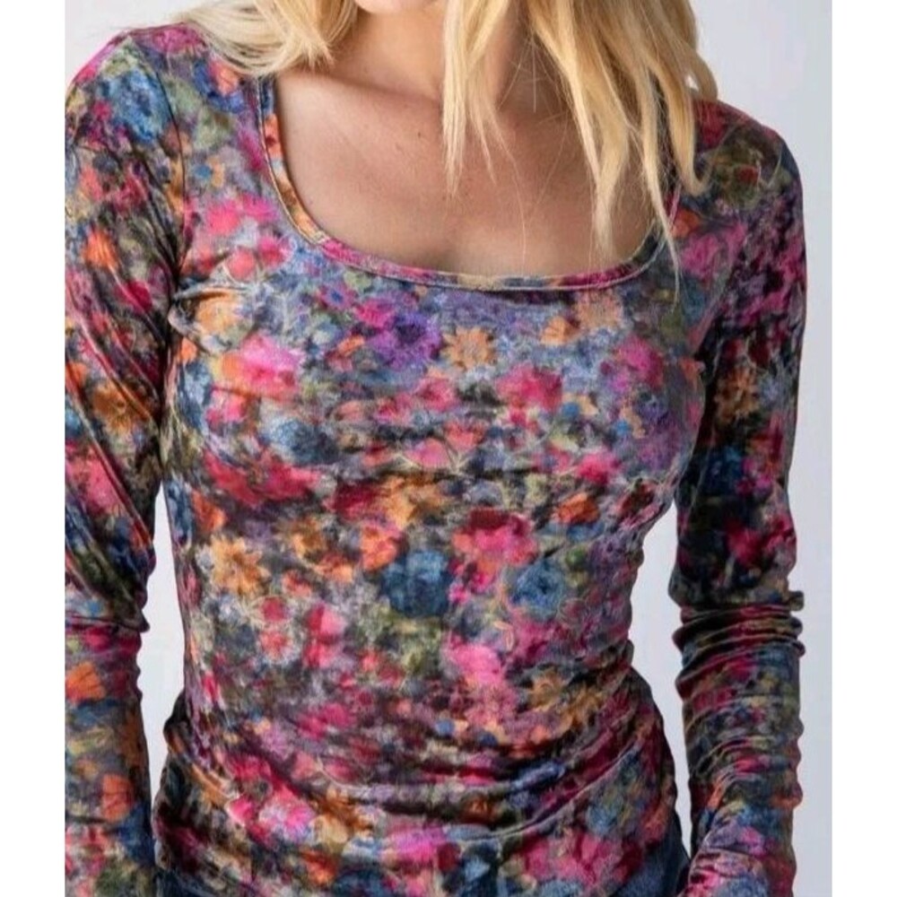 Natural Life Danielle Top Women's Size XL Multicolored Velvet Long Sleeve Boho